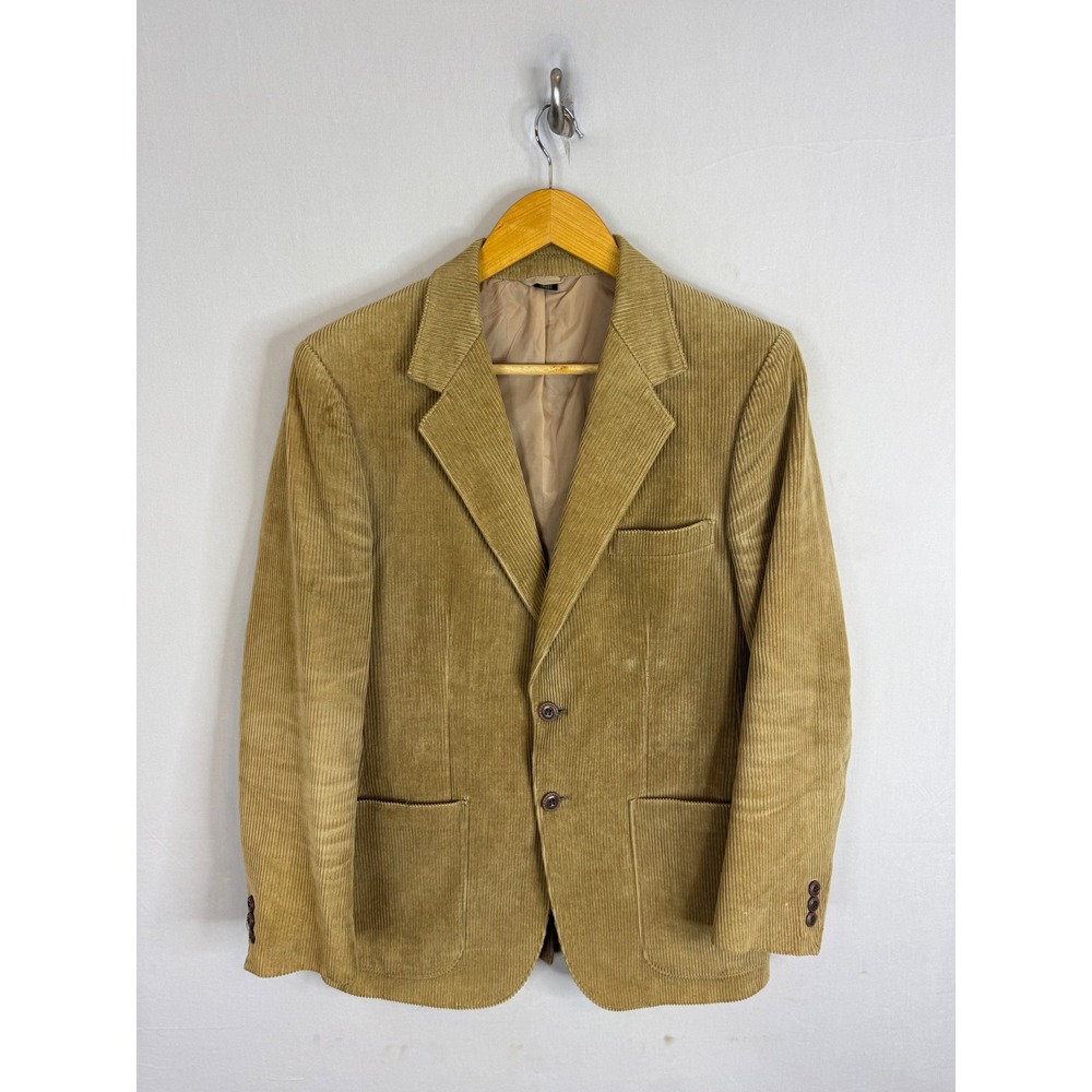 Vintage Sears Mens Corduroy Blazer Tan Sport Coat 38S Short 2 Button Academic
